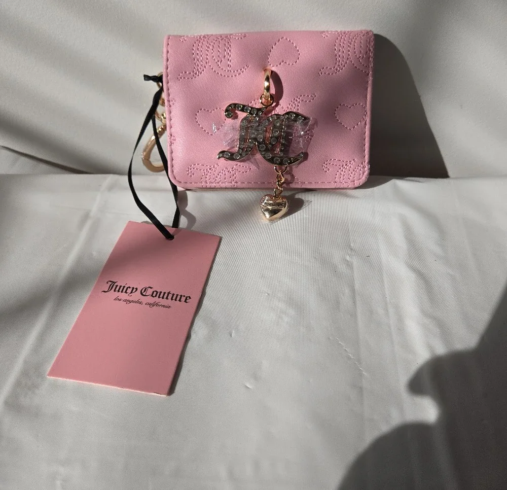 Juicy Couture Flamingo Wallet – Gold Heart Keychain & Logo Charm –